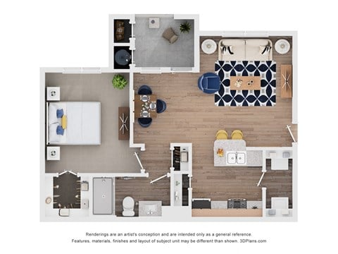 Floor plan for 1 bed, 1 bath, 713 sqft